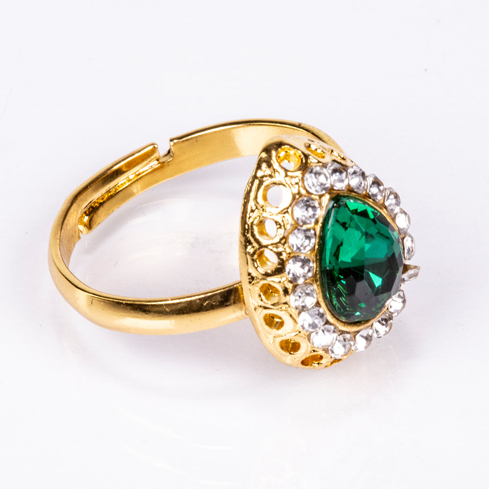 Kullattu TeräsSetti Vihreällä Emporia® Kristallilla ja Valkoisella Emporia® Kristallilla ( Kaulakoru+Korvakorut+Rannekoru+Sormus+Riipus ) 6 