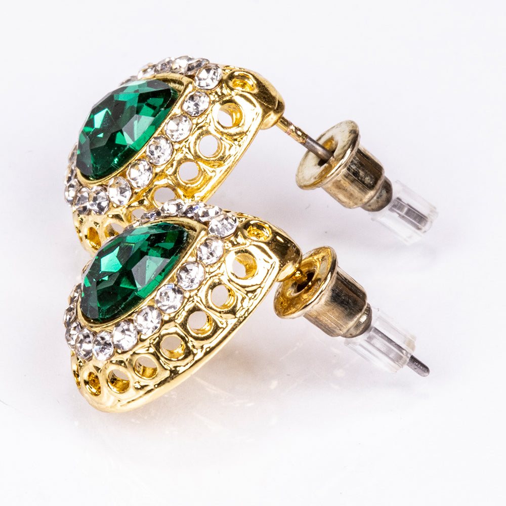 Kullattu TeräsSetti Vihreällä Emporia® Kristallilla ja Valkoisella Emporia® Kristallilla ( Kaulakoru+Korvakorut+Rannekoru+Sormus+Riipus ) 7 