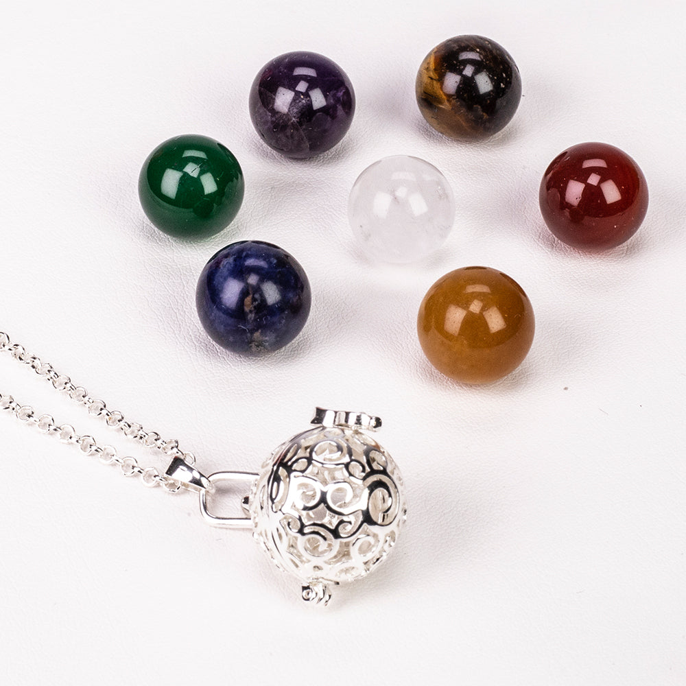 Kullattu TeräsKaulakoru Ametisti ja Puhtaalla Kvartsilla 6 