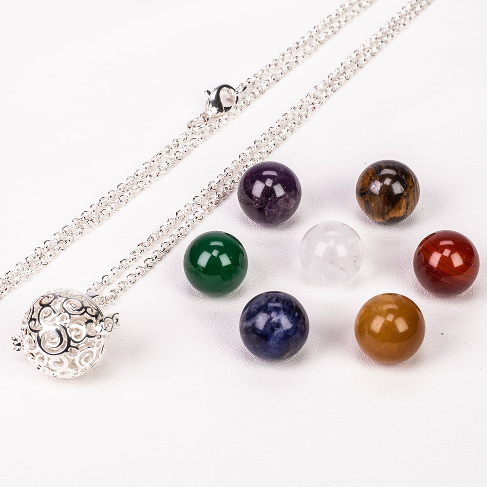 Kullattu TeräsKaulakoru Ametisti ja Puhtaalla Kvartsilla