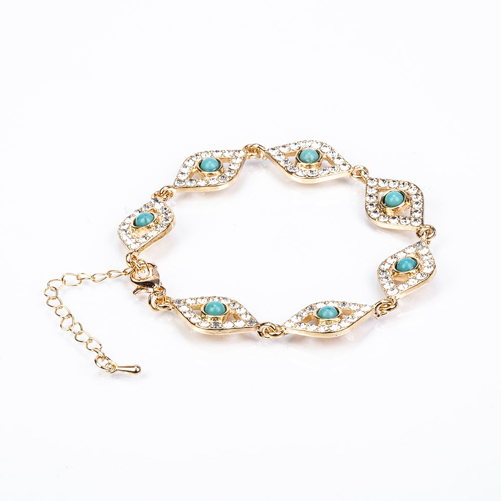 Kullattu TeräsSetti Turkoosilla ja Valkoisella Emporia® Kristallilla ( Kaulakoru+Rannekoru ) 2 