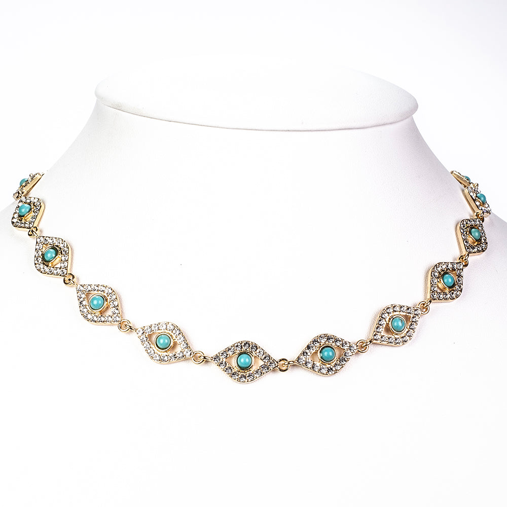 Kullattu TeräsSetti Turkoosilla ja Valkoisella Emporia® Kristallilla ( Kaulakoru+Rannekoru ) 3 