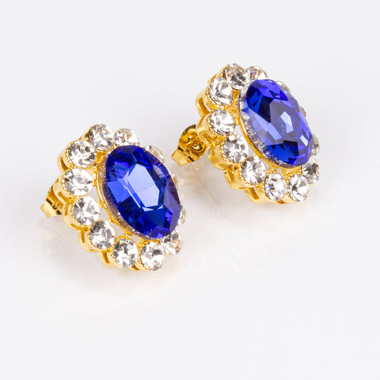 Kullattu TeräsSetti Sinisellä Emporia® Kristallilla ja Valkoisella Emporia® Kristallilla ( Kaulakoru+Korvakorut )