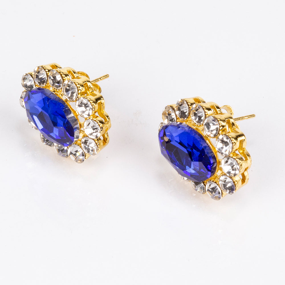 Kullattu TeräsSetti Sinisellä Emporia® Kristallilla ja Valkoisella Emporia® Kristallilla ( Kaulakoru+Korvakorut )