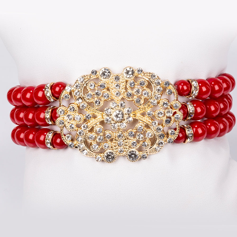 Kullattu TeräsSetti Valkoisella Emporia® Kristallilla ( Kaulakoru+Rannekoru ) 2 