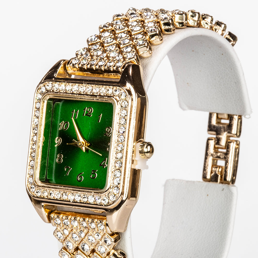 Kullattu TeräsRannekello Vihreällä Emporia® Kristallilla ja Valkoisella Emporia® Kristallilla ( Kaulakoru+Korvakorut+Riipus ) 6 