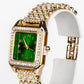 Kullattu TeräsRannekello Vihreällä Emporia® Kristallilla ja Valkoisella Emporia® Kristallilla ( Kaulakoru+Korvakorut+Riipus )