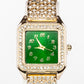 Kullattu TeräsRannekello Vihreällä Emporia® Kristallilla ja Valkoisella Emporia® Kristallilla ( Kaulakoru+Korvakorut+Riipus )
