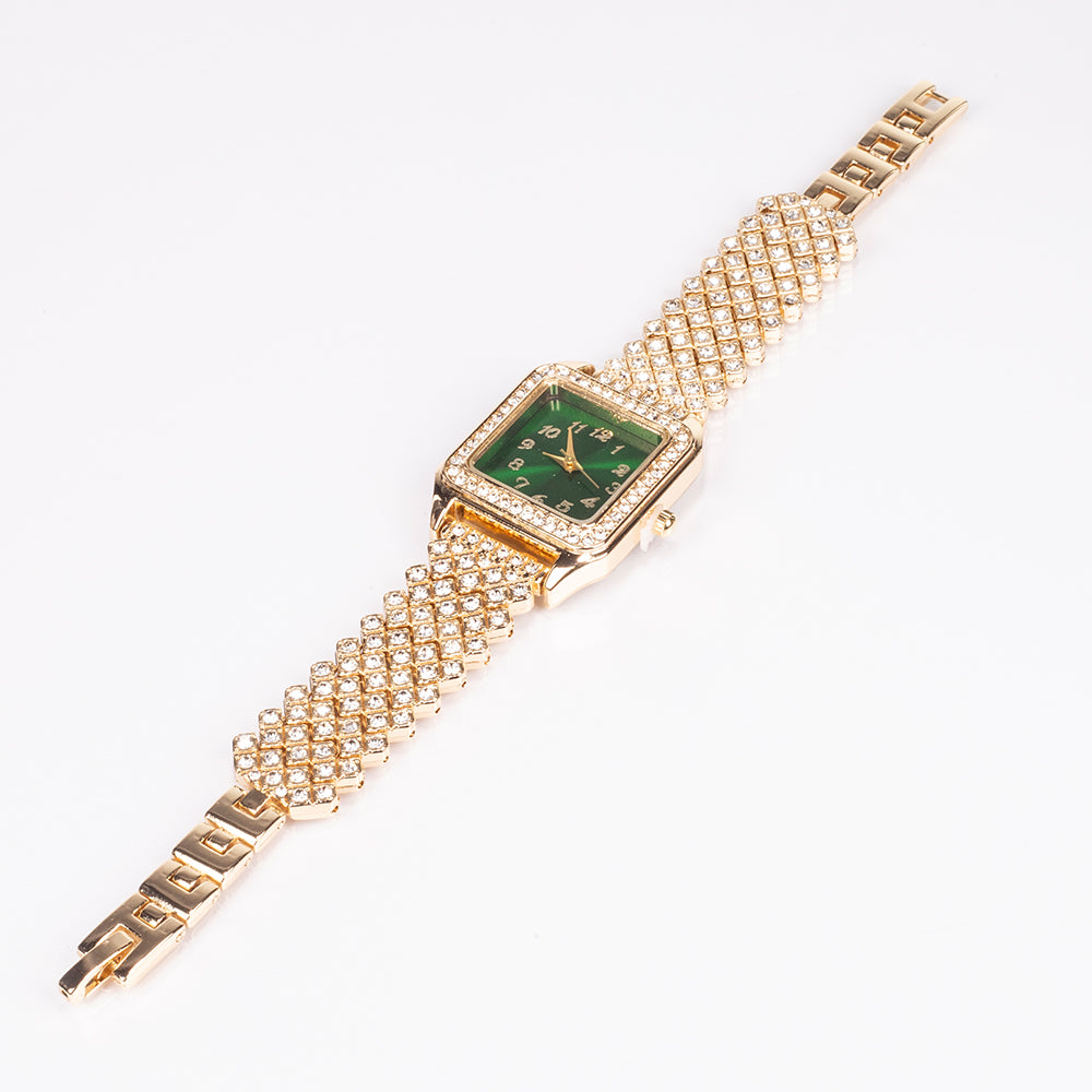 Kullattu TeräsRannekello Vihreällä Emporia® Kristallilla ja Valkoisella Emporia® Kristallilla ( Kaulakoru+Korvakorut+Riipus ) 8 