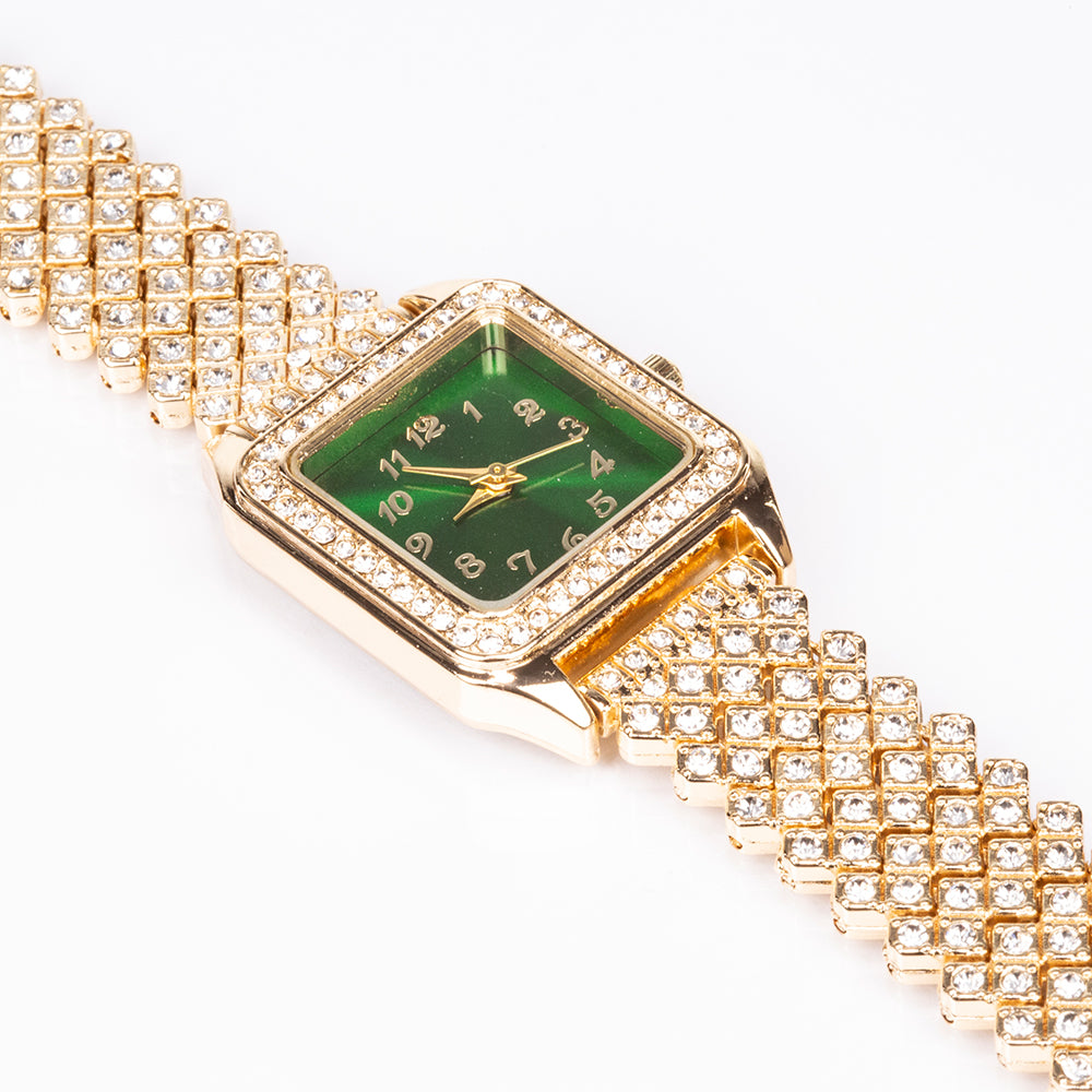 Kullattu TeräsRannekello Vihreällä Emporia® Kristallilla ja Valkoisella Emporia® Kristallilla ( Kaulakoru+Korvakorut+Riipus ) 9 