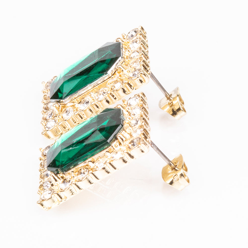 Kullattu TeräsRannekello Vihreällä Emporia® Kristallilla ja Valkoisella Emporia® Kristallilla ( Kaulakoru+Korvakorut+Riipus )