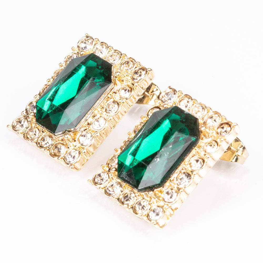 Kullattu TeräsRannekello Vihreällä Emporia® Kristallilla ja Valkoisella Emporia® Kristallilla ( Kaulakoru+Korvakorut+Riipus )