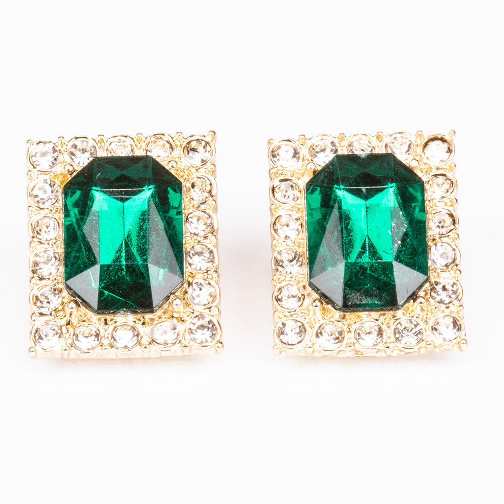 Kullattu TeräsRannekello Vihreällä Emporia® Kristallilla ja Valkoisella Emporia® Kristallilla ( Kaulakoru+Korvakorut+Riipus )