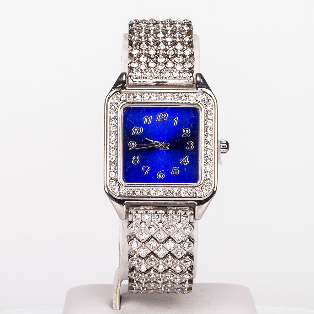 Kullattu TeräsRannekello Sinisellä Emporia® Kristallilla ja Valkoisella Emporia® Kristallilla ( Kaulakoru+Korvakorut+Riipus )