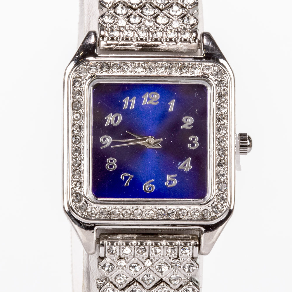 Kullattu TeräsRannekello Sinisellä Emporia® Kristallilla ja Valkoisella Emporia® Kristallilla ( Kaulakoru+Korvakorut+Riipus )