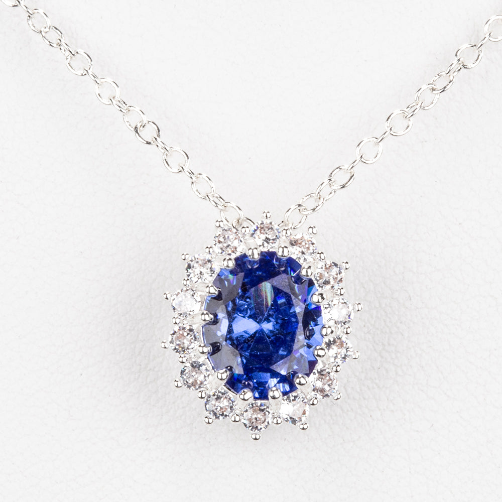 Kullattu TeräsSetti Sinisellä Emporia® Kristallilla ja Valkoisella Emporia® Kristallilla ( Kaulakoru+Sormus ) 3 