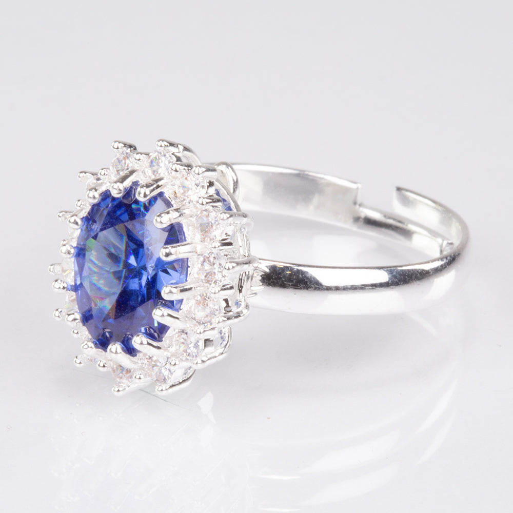 Kullattu TeräsSetti Sinisellä Emporia® Kristallilla ja Valkoisella Emporia® Kristallilla ( Kaulakoru+Sormus ) 5 