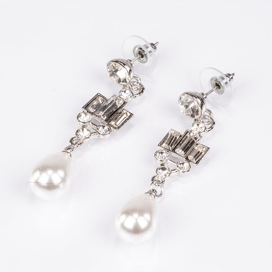 Kullattu TeräsSetti Lasihelmi ja Valkoisella Emporia® Kristallilla ( Kaulakoru+Korvakorut )