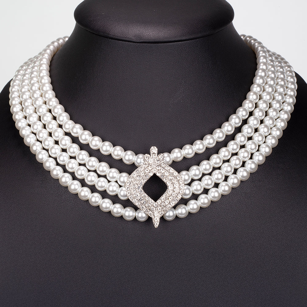 Kullattu TeräsSetti Lasihelmi ja Valkoisella Emporia® Kristallilla ( Kaulakoru+Korvakorut )