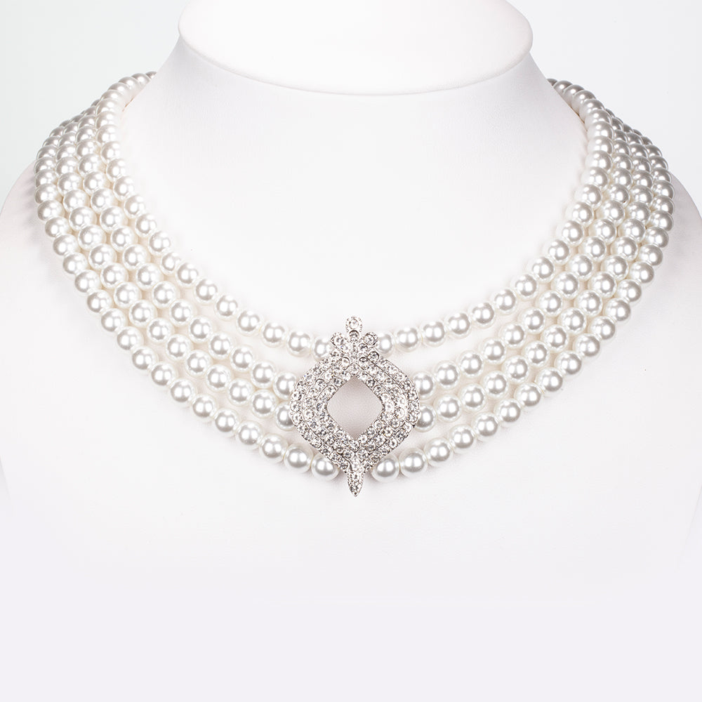 Kullattu TeräsSetti Lasihelmi ja Valkoisella Emporia® Kristallilla ( Kaulakoru+Korvakorut ) 5 