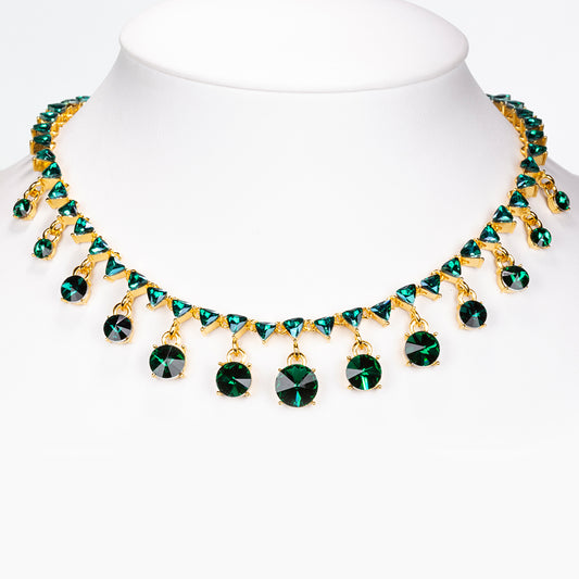 Kullattu TeräsSetti Vihreällä Emporia® Kristallilla ( Kaulakoru+Korvakorut )