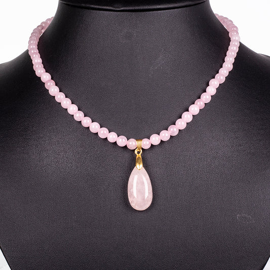 Kullattu TeräsKaulakoru Ruusukvartsilla