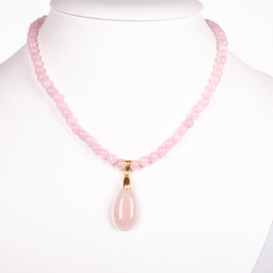 Kullattu TeräsKaulakoru Ruusukvartsilla