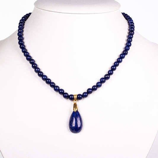 Kullattu TeräsKaulakoru Ruusukvartsilla ja Lapislatsulilla