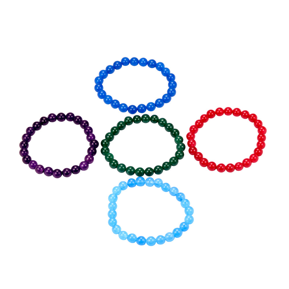 Set of Bracelet with Dyed Amethyst Jade, Green Jade, Light Blue Jade, Dark Blue Jade and Red Jade ATWG: 88.55 cts, AVG: 88.56 grms