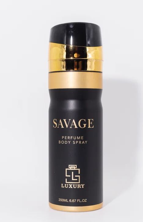 Perfume Body Spray SAVAGE 200 ML (TOP: GRAPEFRUIT, PINK PEPPER, LEMON, MANDARIN; MIDDLE: ELEMI, LAVENDER, GERANIUM, MAGNOLIA; BASE: PATCHOULI, MUSK, LEATHER, TONKA, WOODY, AMBER)