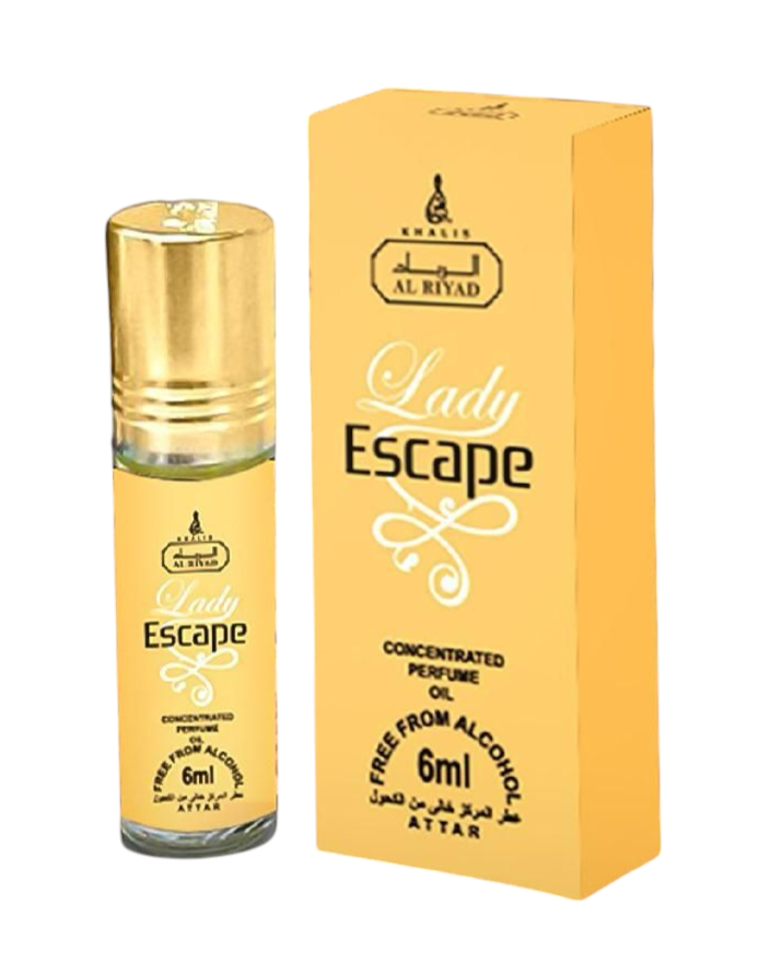 LADY ESCAPE 6 ml perfume oil (TOP: SWEET, MELONY, FRUITY, EXOTIC, FLORAL, BERGAMOT; MIDDLE: BALSAMIC, OZONE, GREEN, HERBACEOUS, MUGUET, JASMINE, METALLIC, ROSACEOUS, FEMININE; BASE: POWEDERY, SANDAL, WODDY, AMBRETTE, MUSKY)