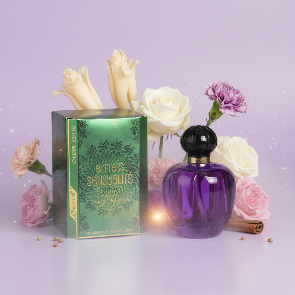 100 ml Eau de Perfume "EXPRESS SENSUALITE CAPTIVE" Hedelmäinen kukkaistuoksu naisille.,  korkea 6%:n hajusteöljypitoisuus