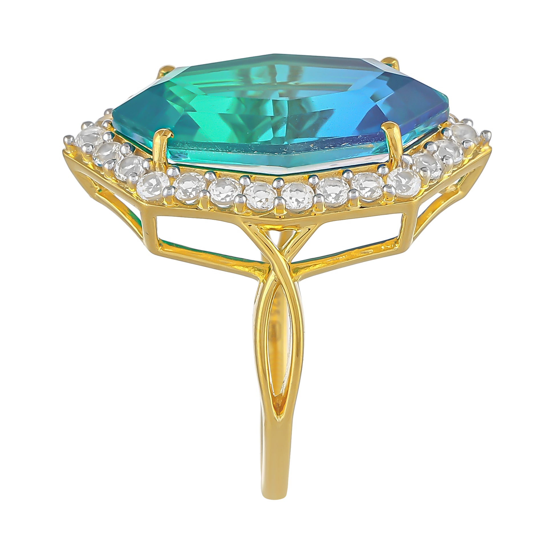 Kullattu hopeaSormus Riikinkukkokvartsilla ja Valkoisella Topaasilla 3 