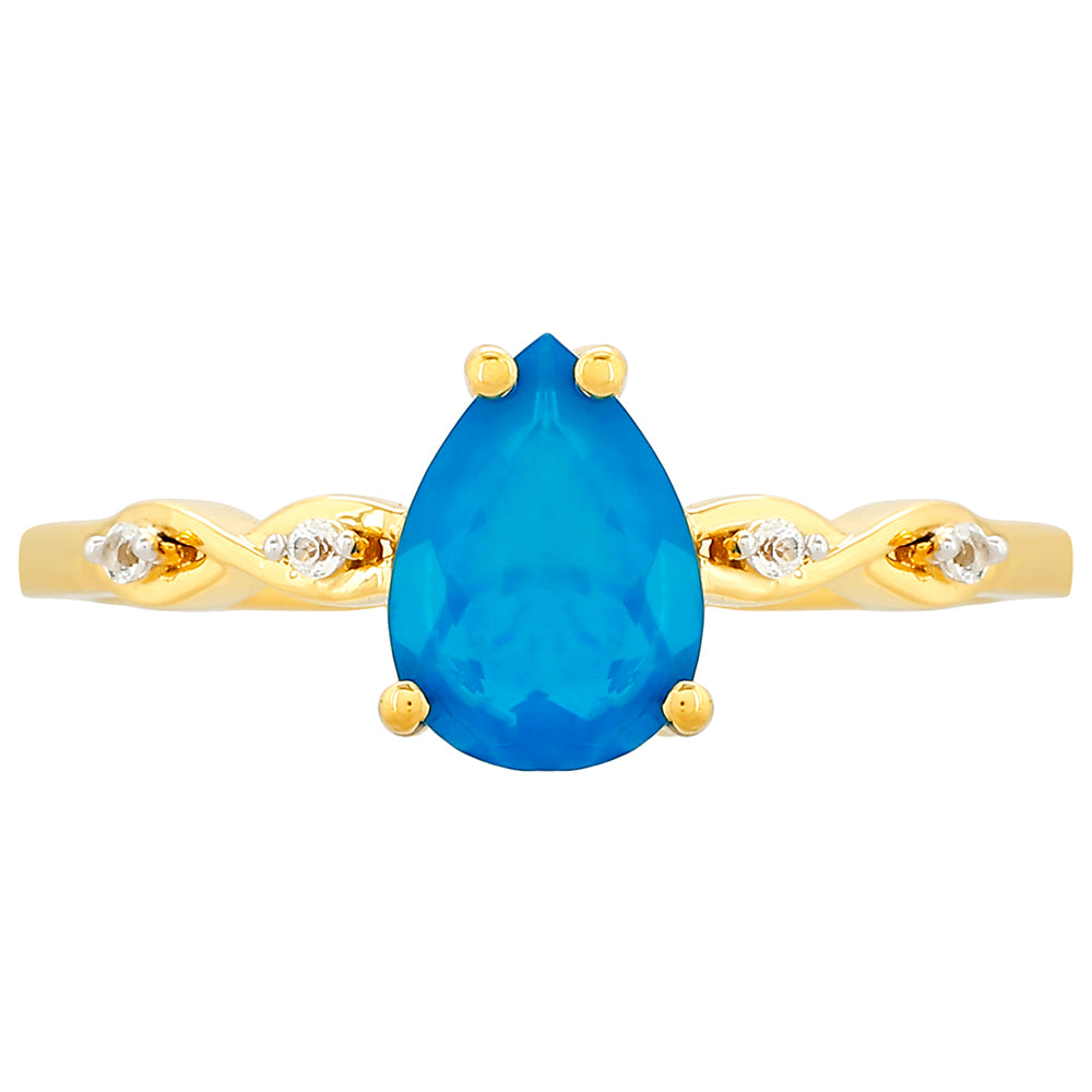 Kullattu hopeaSormus Etiopialaisella Paraiba-Sinisellä Opaalilla ja Valkoisella Topaasilla