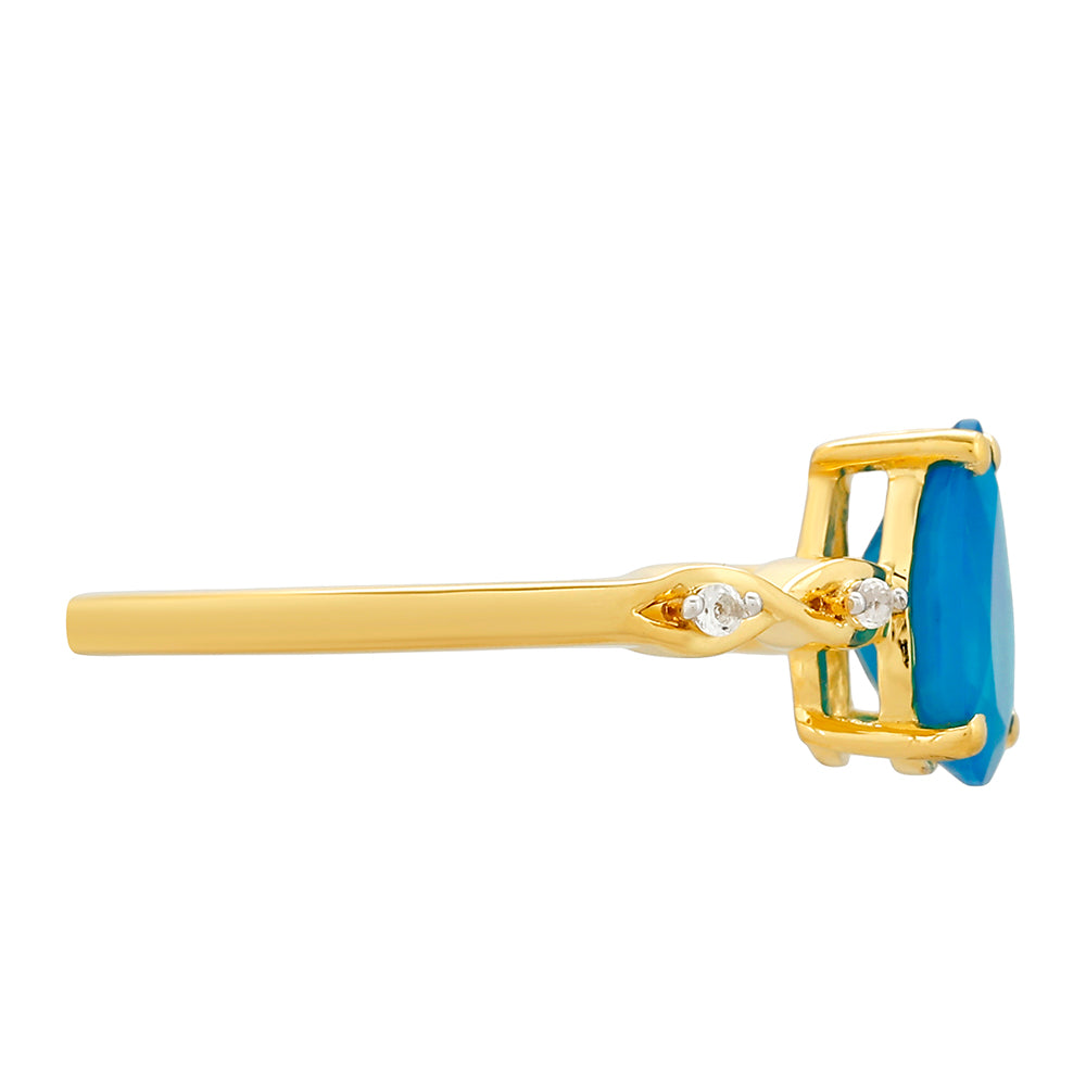 Kullattu hopeaSormus Etiopialaisella Paraiba-Sinisellä Opaalilla ja Valkoisella Topaasilla 2 