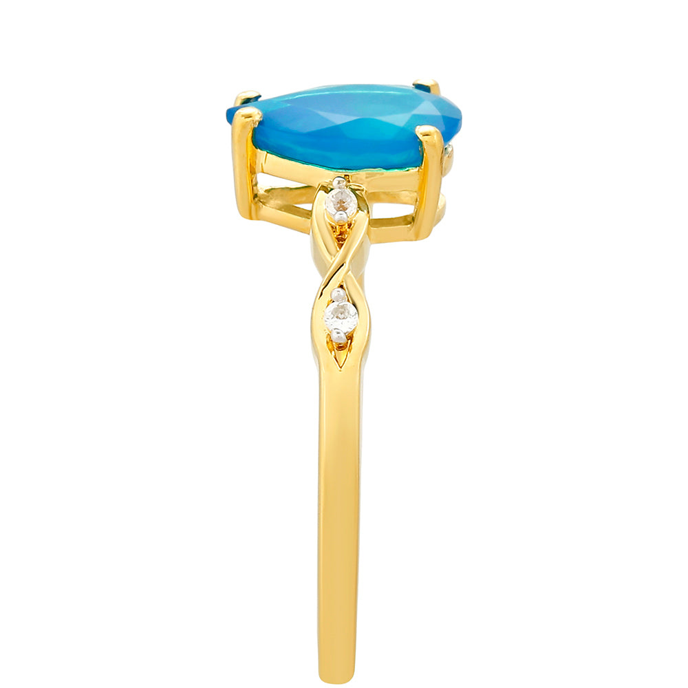 Kullattu hopeaSormus Etiopialaisella Paraiba-Sinisellä Opaalilla ja Valkoisella Topaasilla 3 