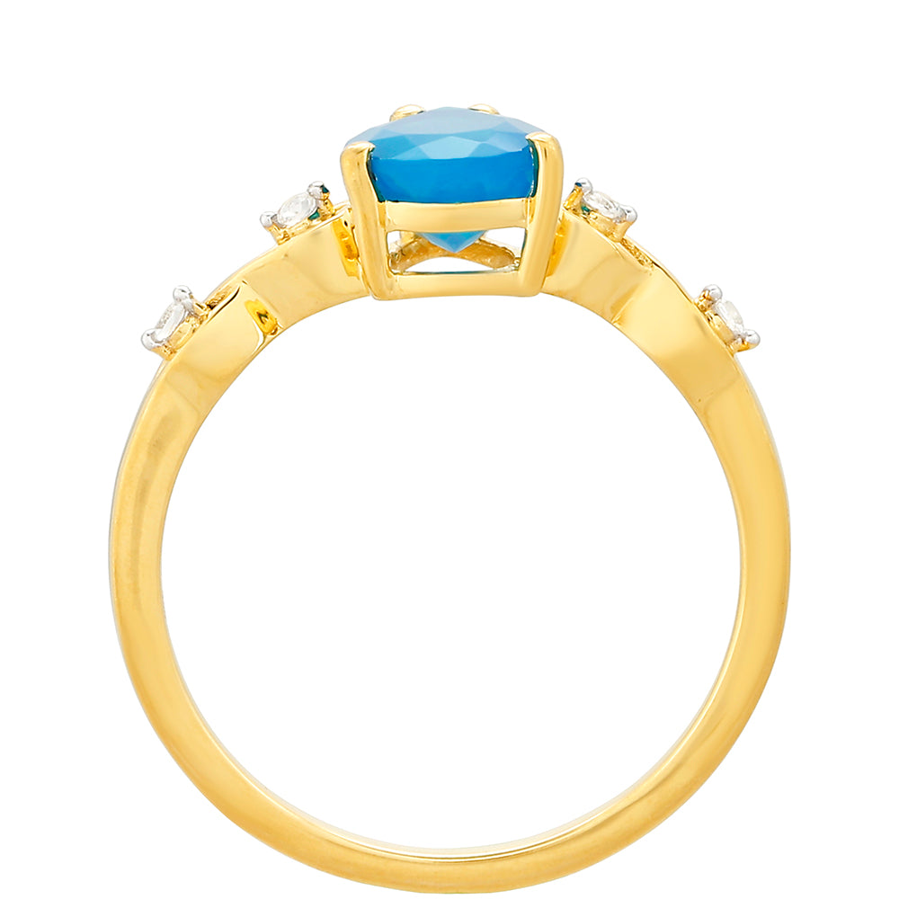 Kullattu hopeaSormus Etiopialaisella Paraiba-Sinisellä Opaalilla ja Valkoisella Topaasilla