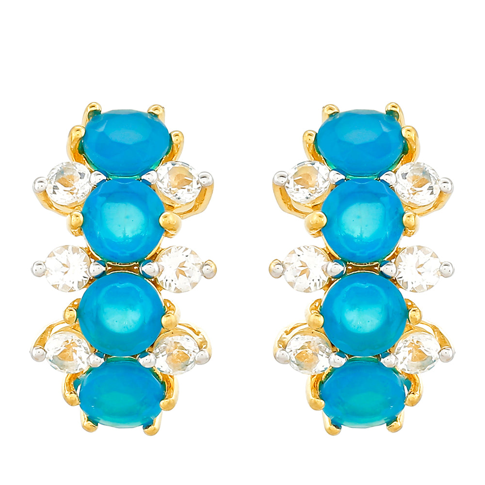 Kullatut hopeat Korvakorut Etiopialaisella Paraiba-Sinisellä Opaalilla ja Valkoisella Topaasilla