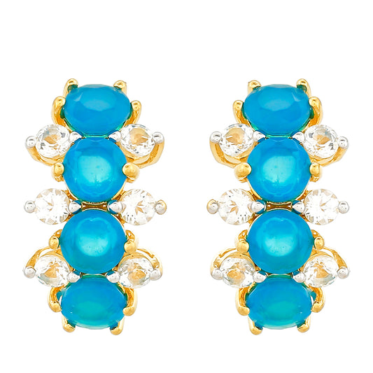 Kullatut hopeat Korvakorut Etiopialaisella Paraiba-Sinisellä Opaalilla ja Valkoisella Topaasilla