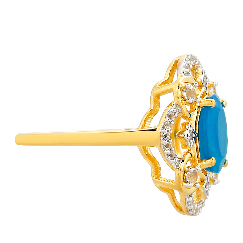 Kullattu hopeaSormus Etiopialaisella Paraiba-Sinisellä Opaalilla ja Valkoisella Topaasilla 2 