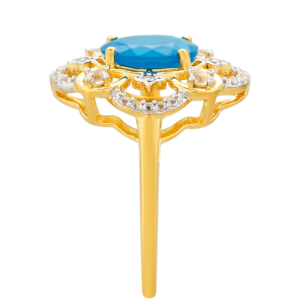 Kullattu hopeaSormus Etiopialaisella Paraiba-Sinisellä Opaalilla ja Valkoisella Topaasilla 3 