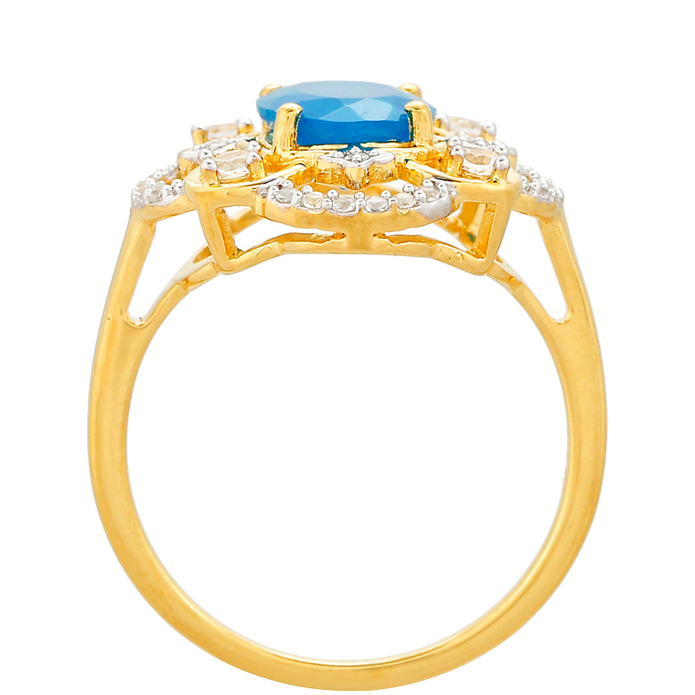 Kullattu hopeaSormus Etiopialaisella Paraiba-Sinisellä Opaalilla ja Valkoisella Topaasilla 4 