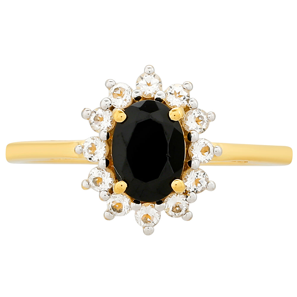 Kullattu hopeaSormus Mustalla Turmaliinilla ja Valkoisella Topaasilla