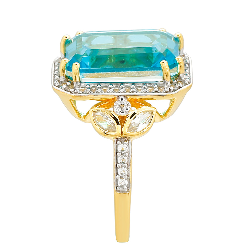 Kullattu hopeaSormus Paraiban Kvartsilla ja Valkoisella Topaasilla 3 