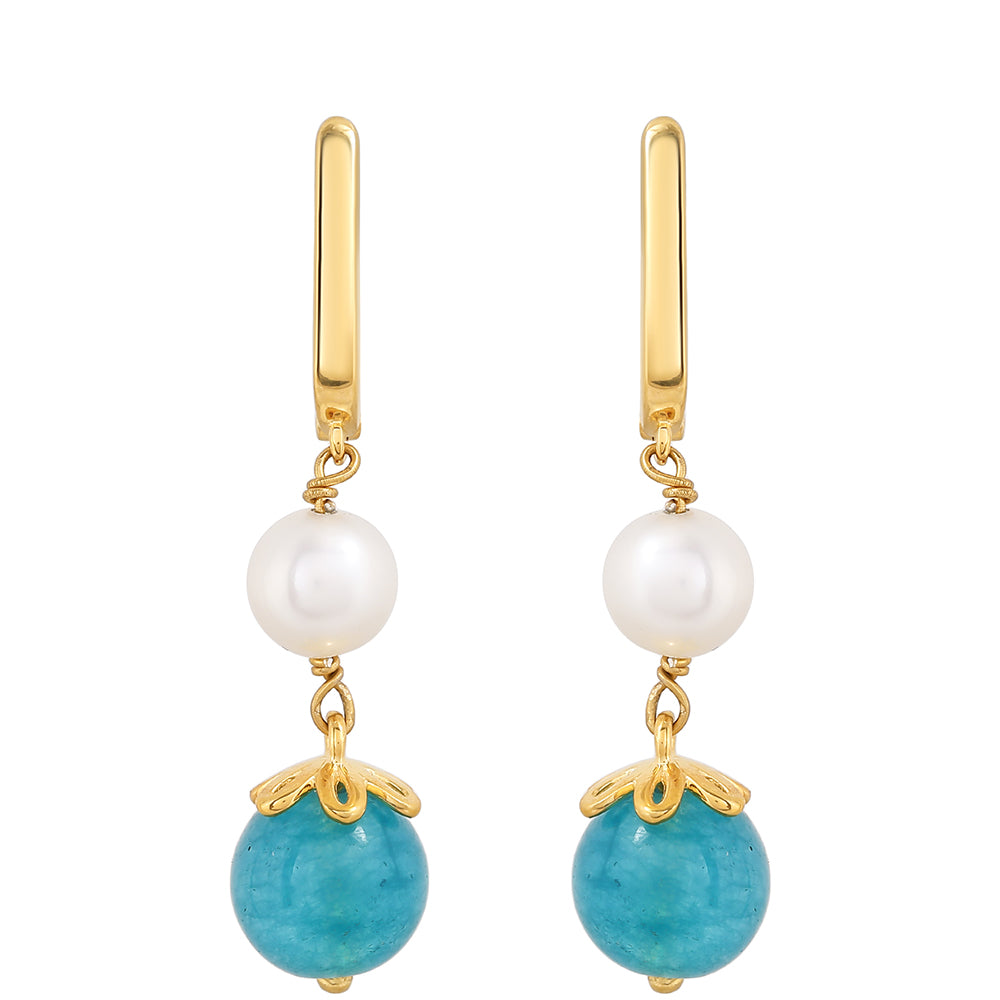 Kullatut hopeat Korvakorut Paraiban Kvartsilla ja Makeanveden Valkoisella Helmellä