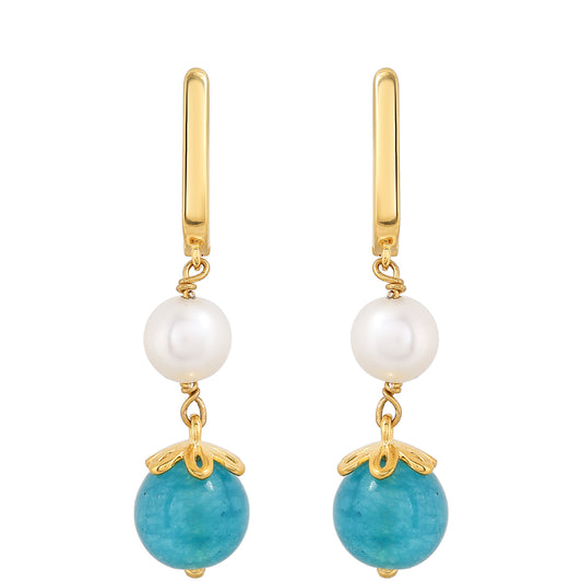 Kullatut hopeat Korvakorut Paraiban Kvartsilla ja Makeanveden Valkoisella Helmellä