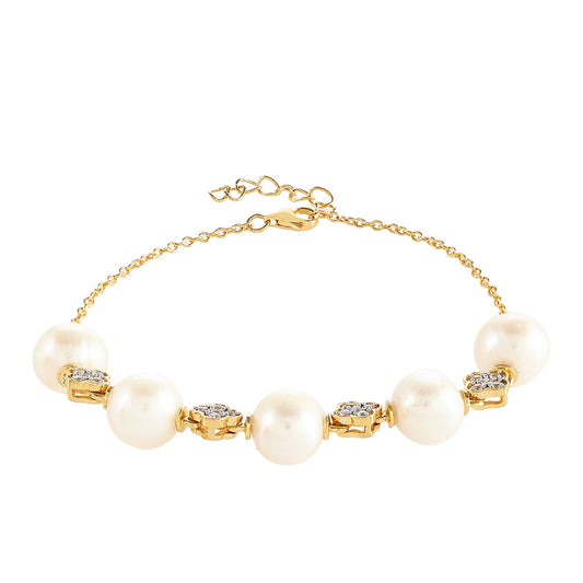 Kullattu hopeaRannekoru Viljellyllä Makeanveden Barokkihelmellä ja Valkoisella Topaasilla