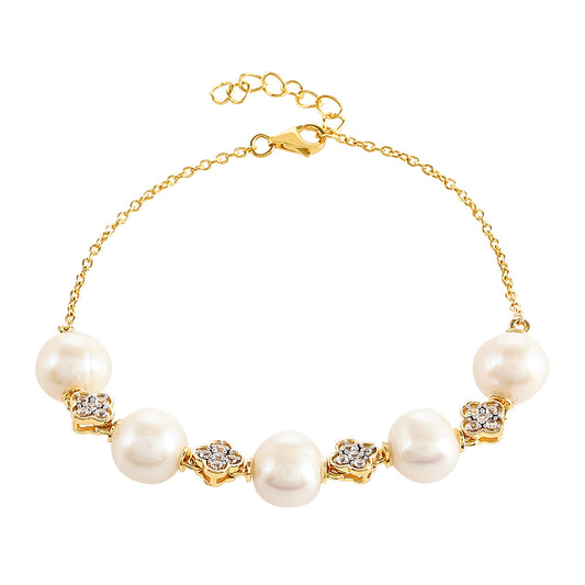 Kullattu hopeaRannekoru Viljellyllä Makeanveden Barokkihelmellä ja Valkoisella Topaasilla