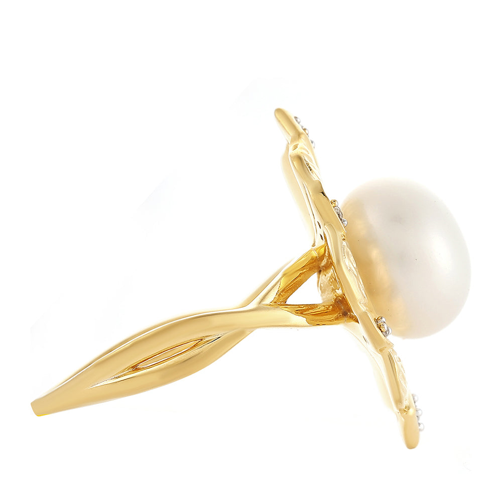 Kullattu hopeaSormus Viljellyllä Makeanveden Barokkihelmellä ja Valkoisella Topaasilla 4 