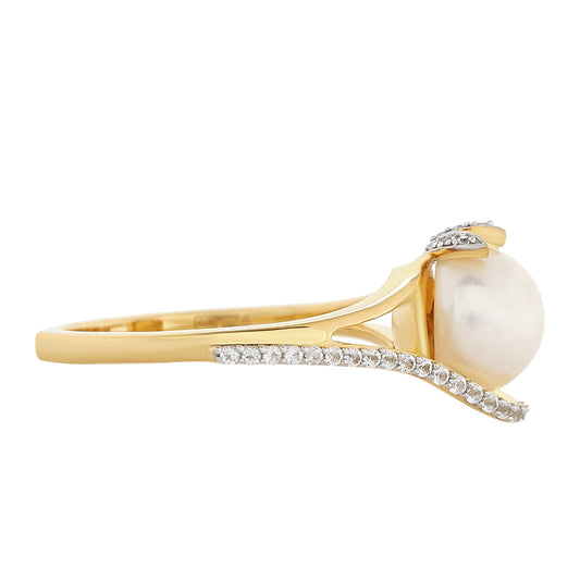 Kullattu hopeaSormus Viljellyllä Makeanveden Barokkihelmellä ja Valkoisella Topaasilla